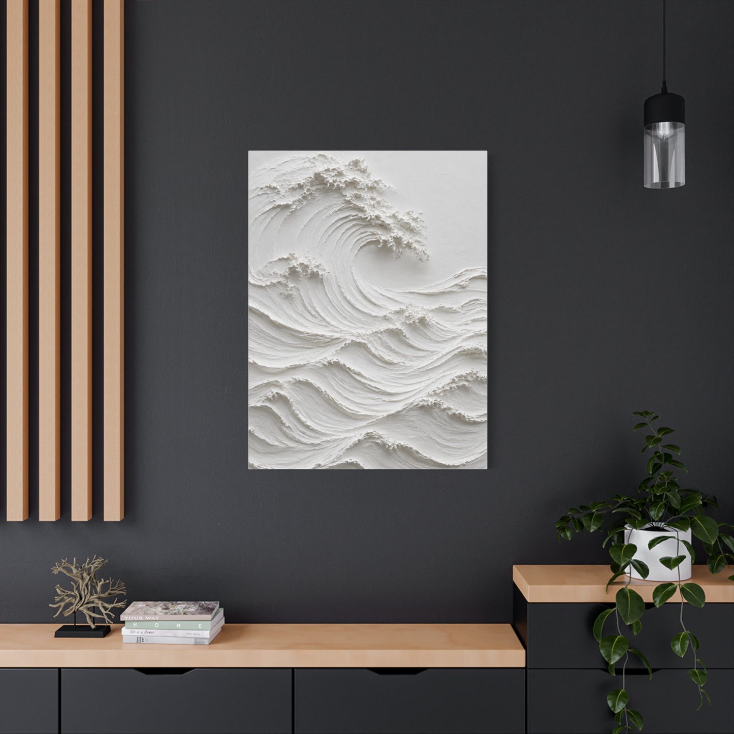 Minimal White Sculptural Wave Texture Wall Art & Canvas Print