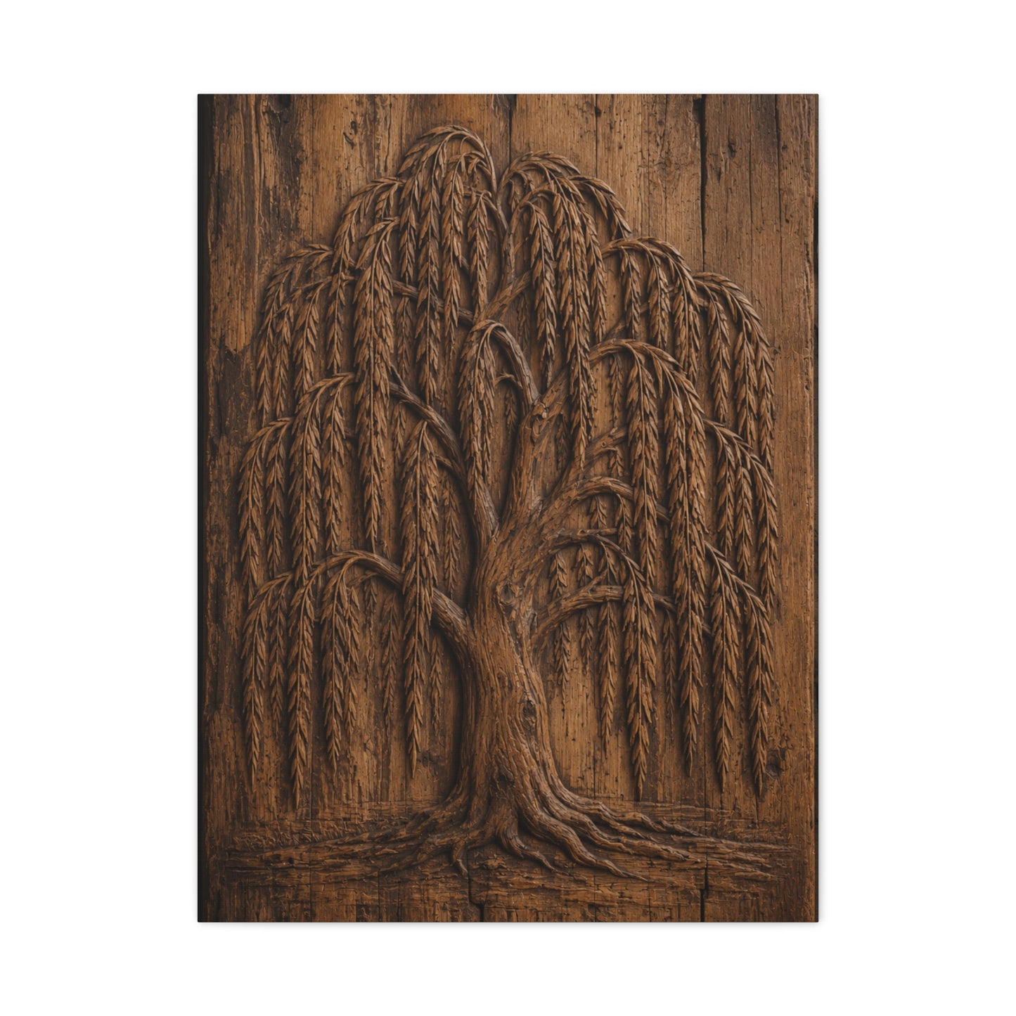 Carved Willow Tree Wooden Relief Trees Wall Art & Canvas Print