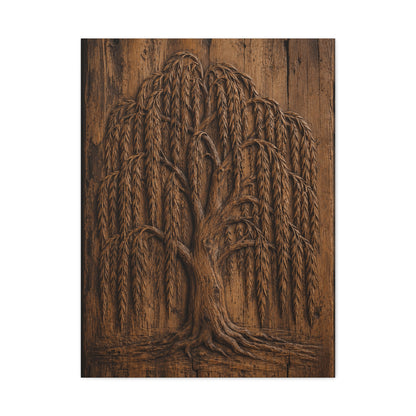 Carved Willow Tree Wooden Relief Trees Wall Art & Canvas Print