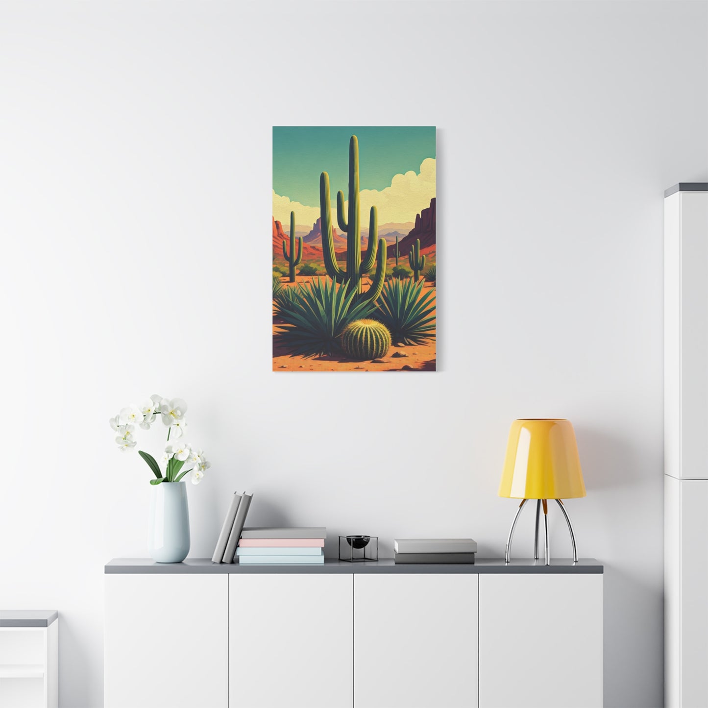 Sunlit Saguaro Desert Illustration Wall Art & Canvas Prints