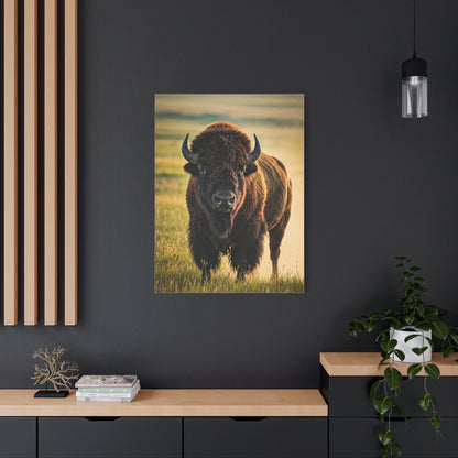 American Baby Bison Walking Through Prairie Grass Wall Art & Canvas Print