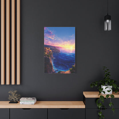 Coastal Village Cliffs at Golden Sunset Wall Art & Canvas Print