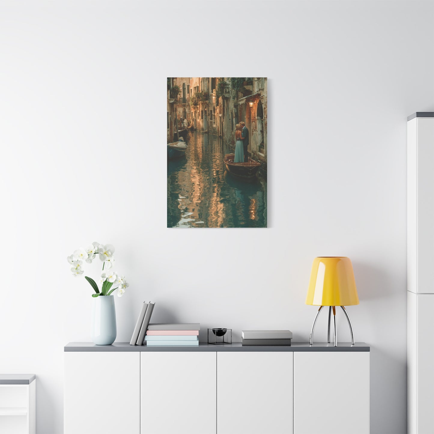Venetian Canal Romance Couple Wall Art & Canvas Print