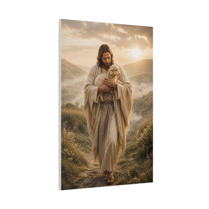 The Good Shepherd Walking with Lamb Wall Art & Canvas Print