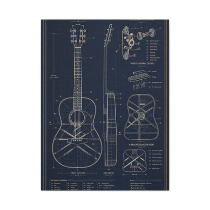 Acoustic Guitar Technical Blueprint Wall Art & Canvas Print