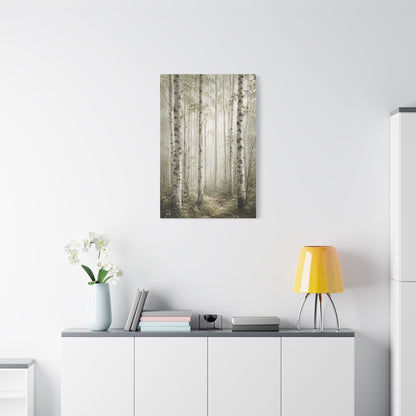 Soft Birch Forest Pathway Trees Wall Art & Canvas Print
