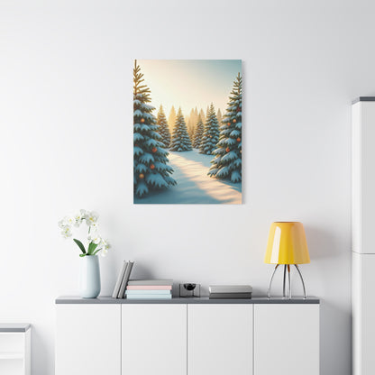 Snow Covered Christmas Tree Forest Under Winter Light Wall Art & Canvas Print