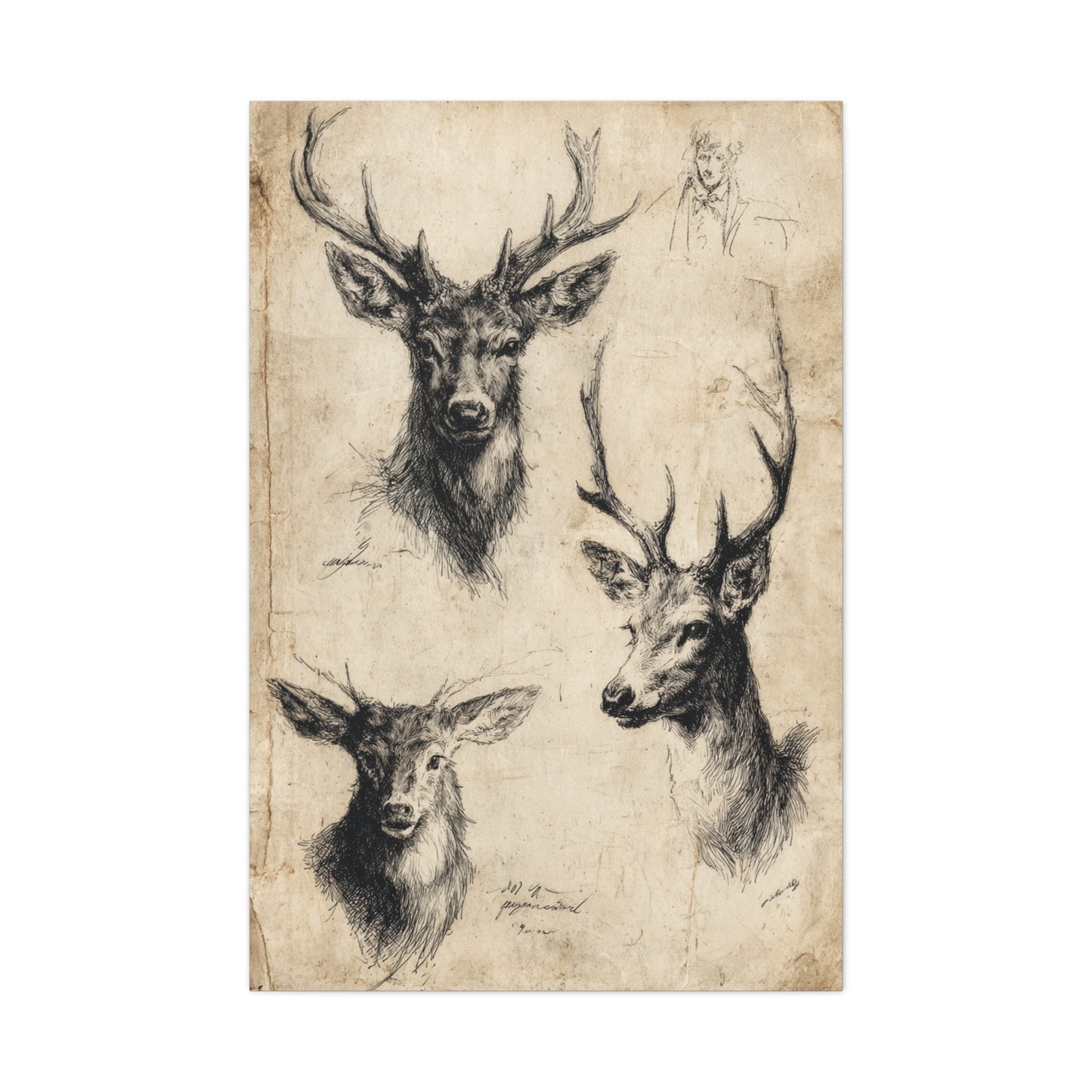 Vintage Natural History Deer Study Wall Art & Canvas Print