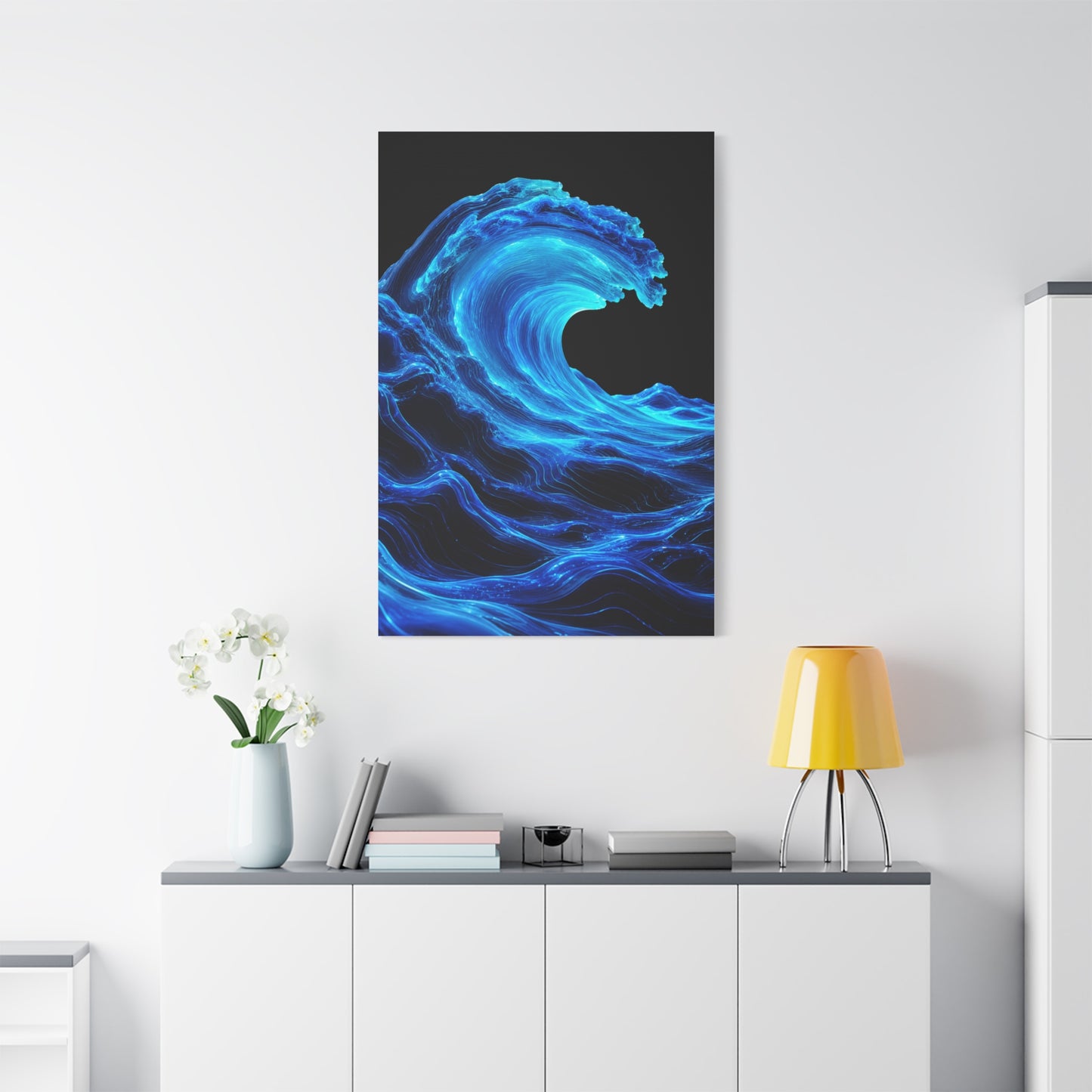 Luminous Neon Blue Wave Energy Wall Art & Canvas Print