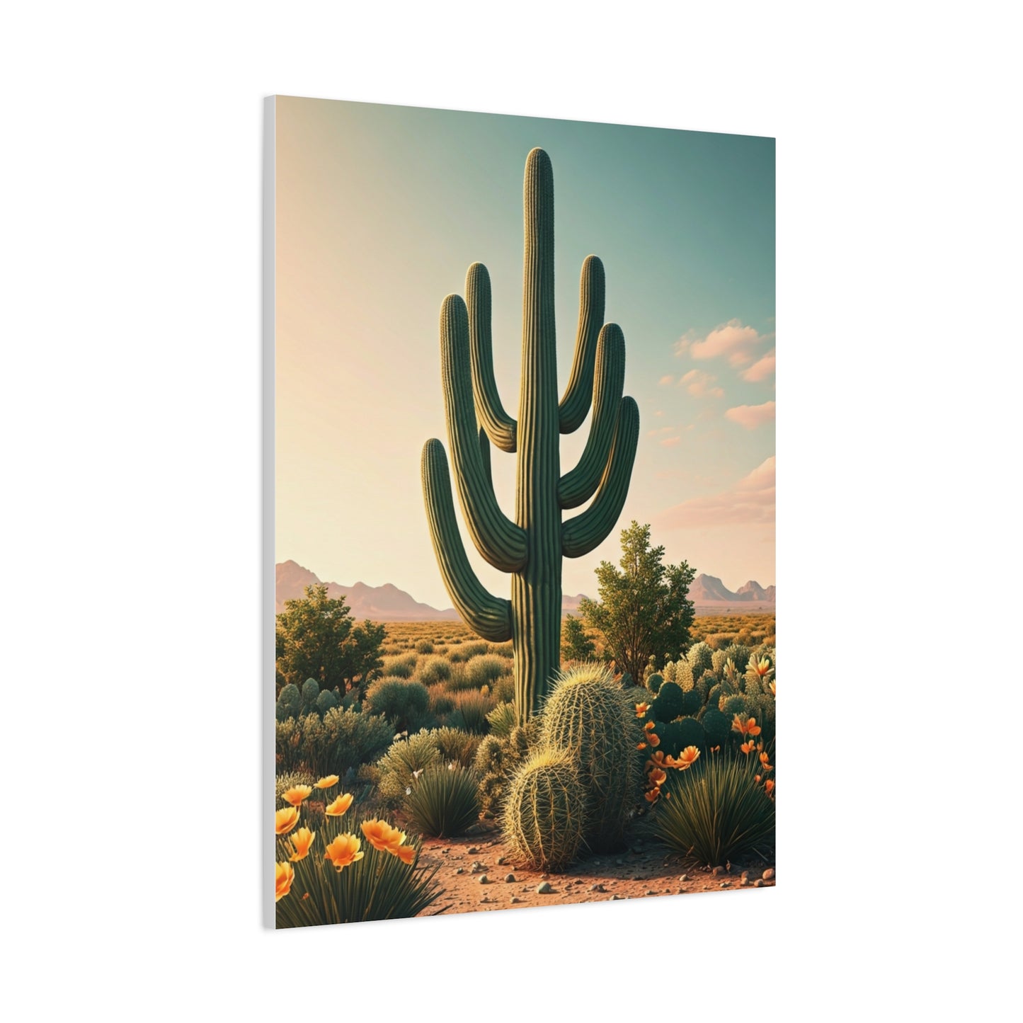 Saguaro and Barrel Cactus Desert Vista Wall Art & Canvas Prints