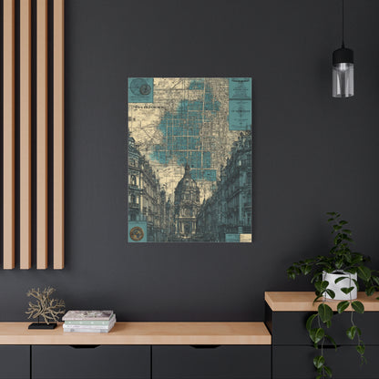 Vintage City Map Architectural Collage Wall Art & Canvas Print