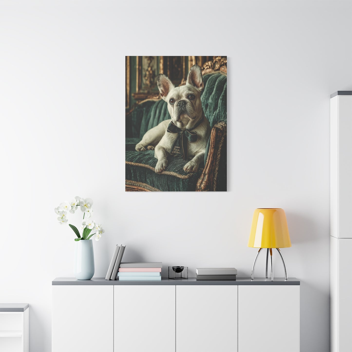 French Bulldog Velvet Sofa Portrait Wall Art & Canvas Print