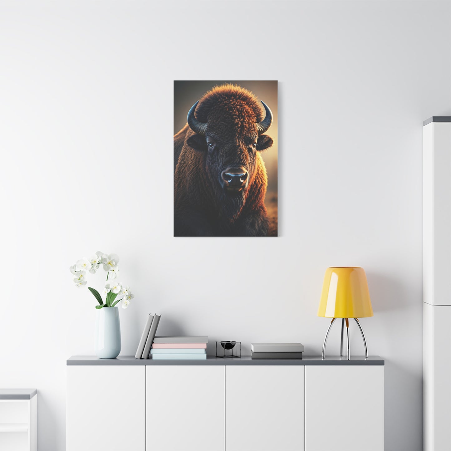 Golden Prairie Rim-Lit Bison Portrait Wall Art & Canvas Print