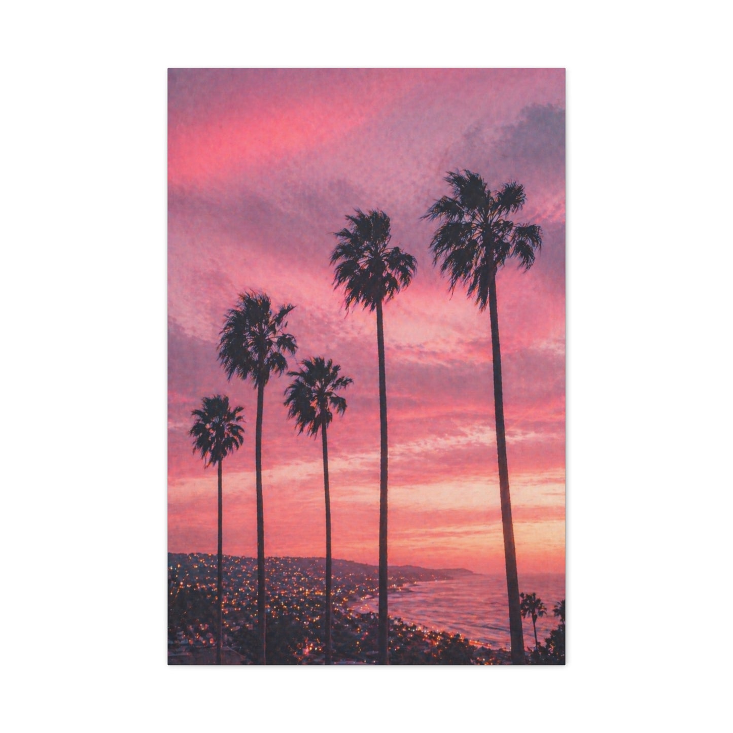 Pink Sunset Palm Coast Wall Art & Canvas Print