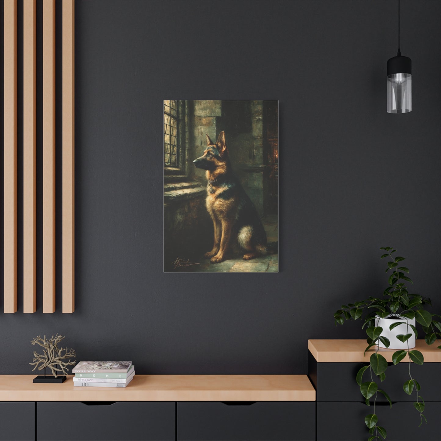 German Shepherd by Window Wall Art & Canvas Print