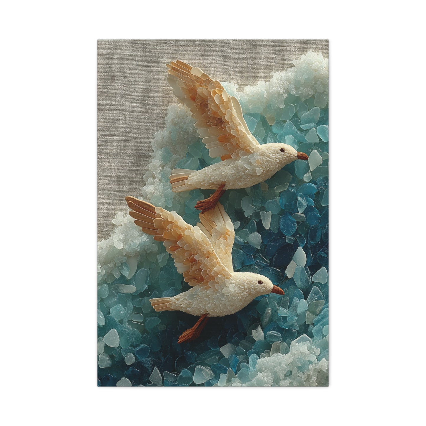 Sea Glass And Driftwood Seagull Coastal Composition Wall Art & Canvas Print