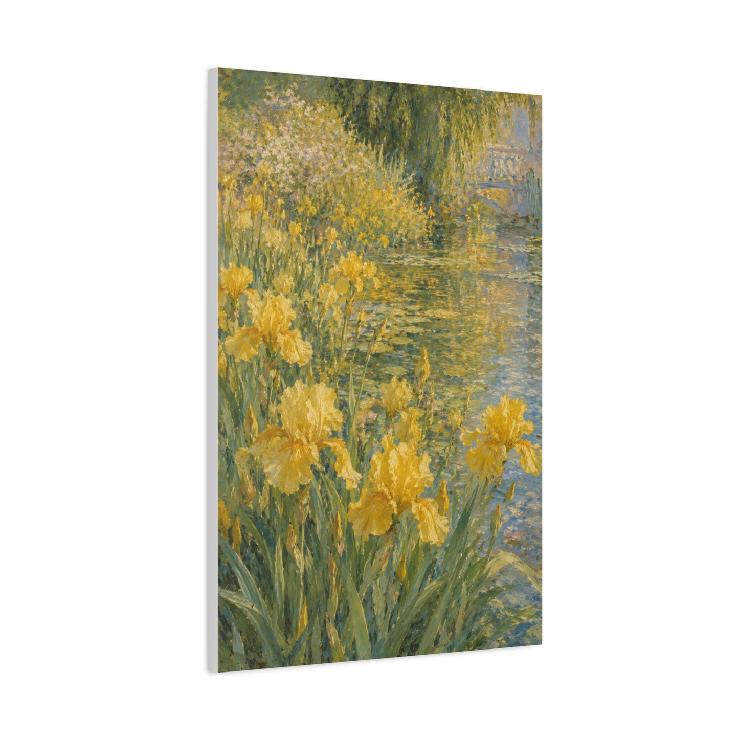 Impressionist Yellow Iris Garden Waterside Scene Wall Art & Canvas Print