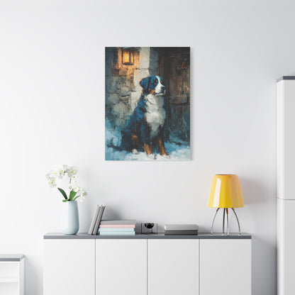 Bernese Mountain Dog Winter Chalet Wall Art & Canvas Print