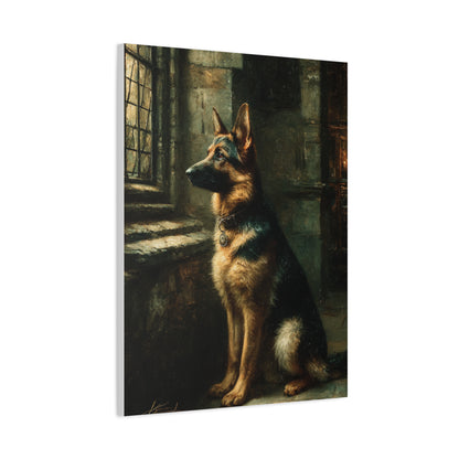 German Shepherd by Window Wall Art & Canvas Print
