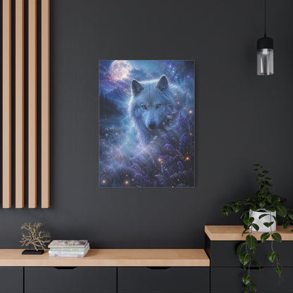 Moonlit White Wolf Portrait Wilderness Scene Wall Art & Canvas Print