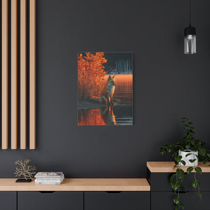 Autumn Lakeside Fox Reflection Wall Art & Canvas Print