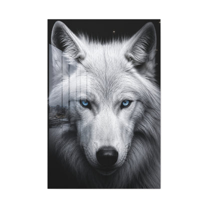 White Wolf Blue Eyes Monochrome Portrait Wall Art & Canvas Print