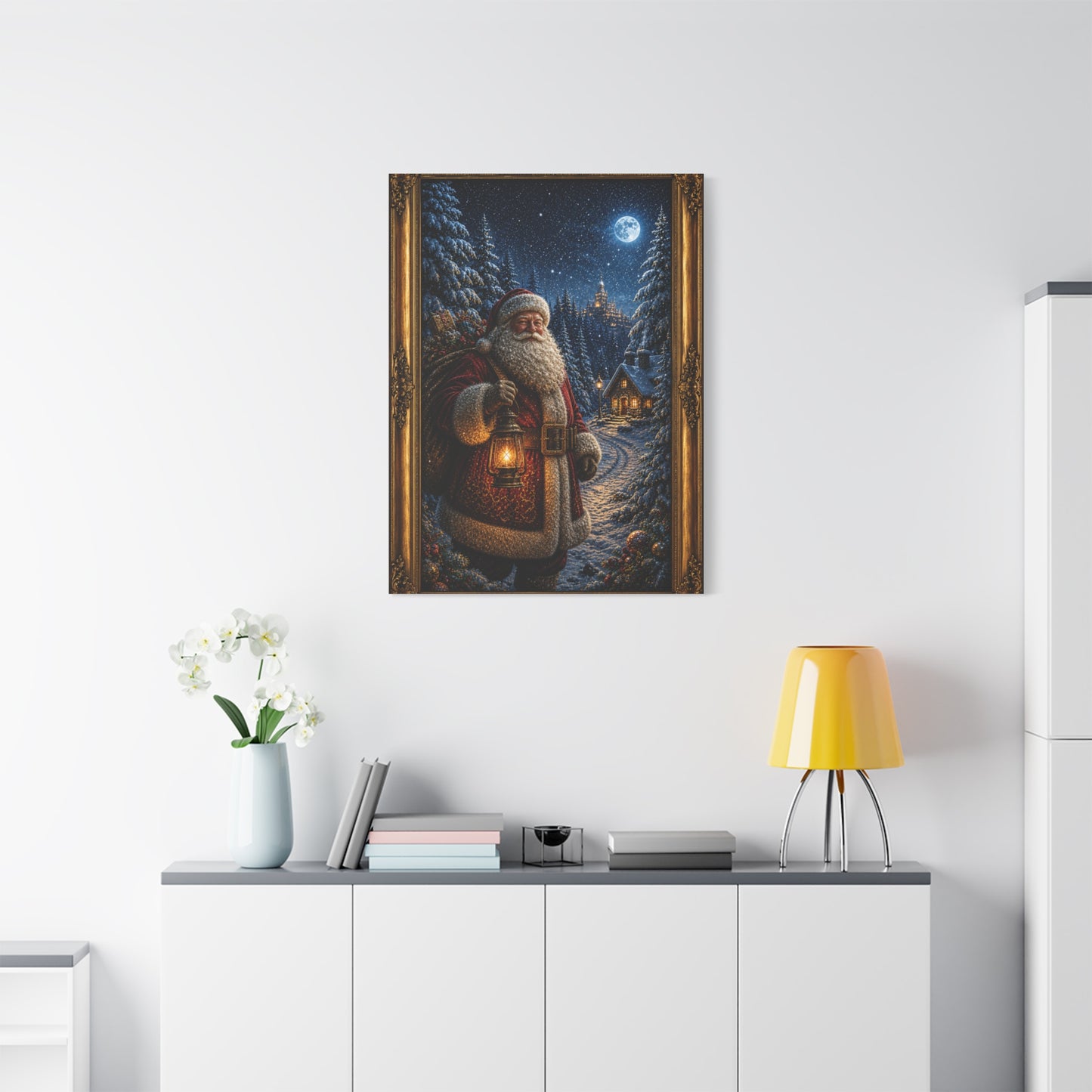 Moonlit Winter Forest Santa Wall Art & Canvas Print