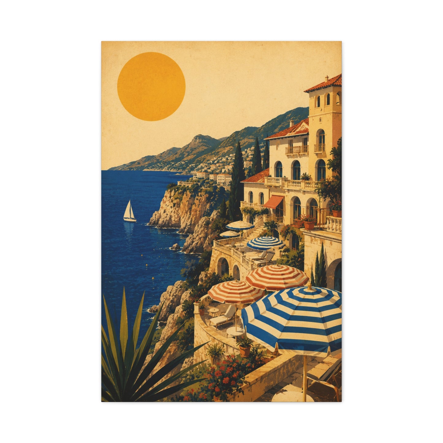 Riviera Coastal Terrace Poster Wall Art & Canvas Print