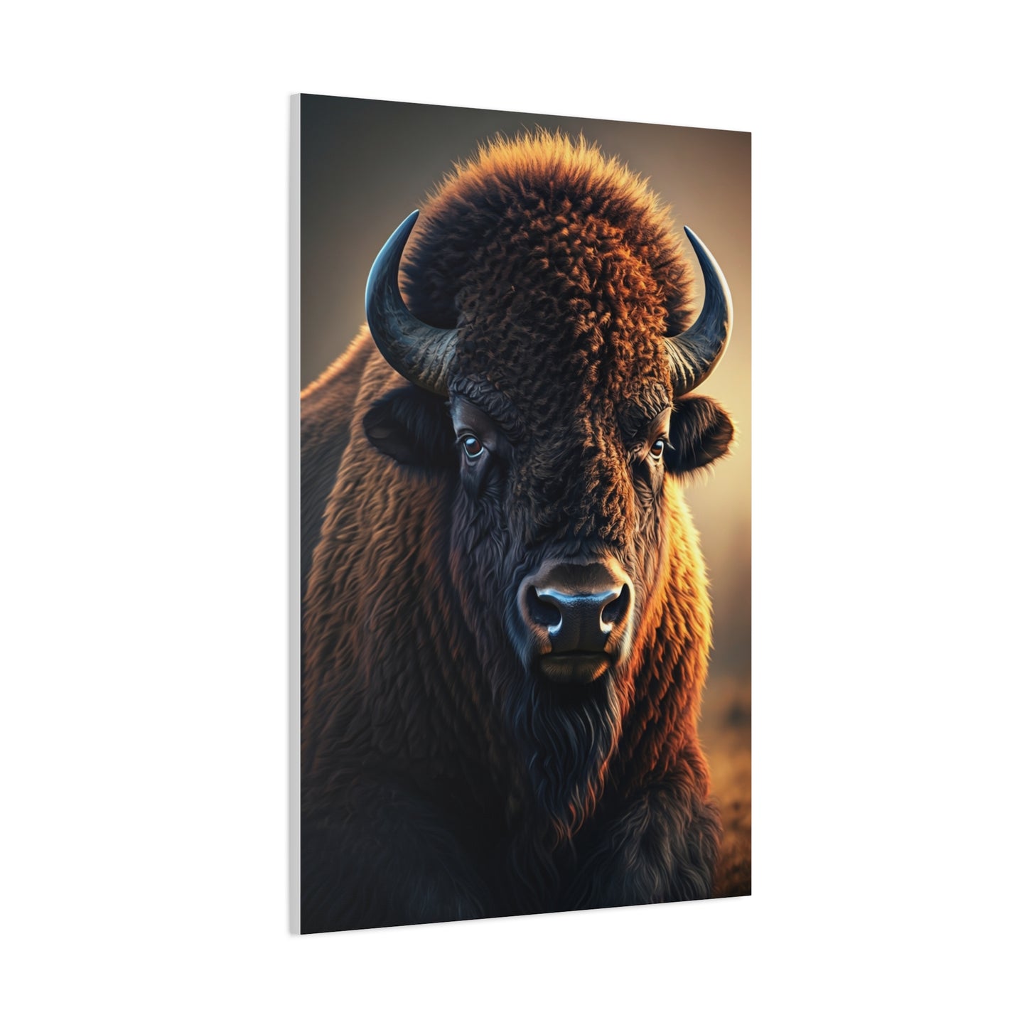 Golden Prairie Rim-Lit Bison Portrait Wall Art & Canvas Print