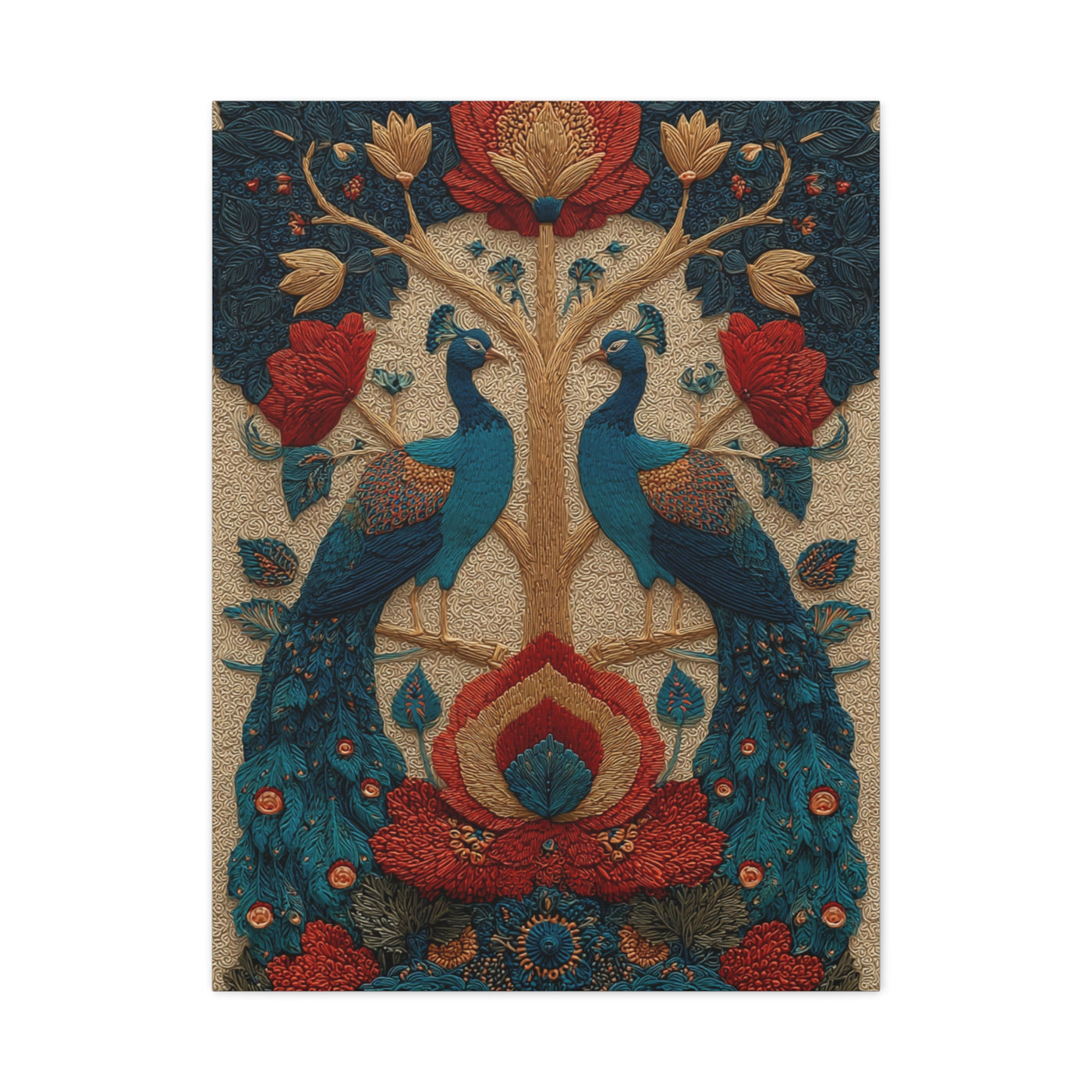 Folk Peacock Tree of Life Wall Art & Canvas Print