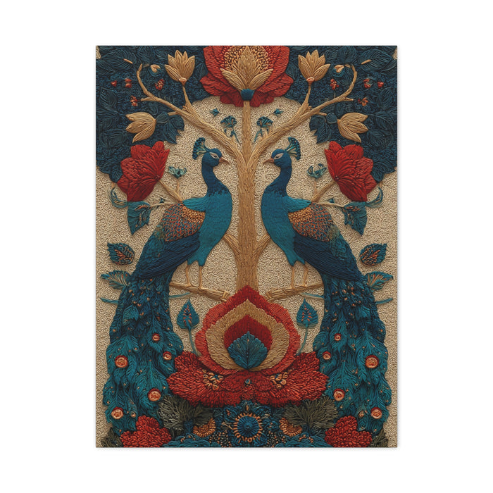 Folk Peacock Tree of Life Wall Art & Canvas Print