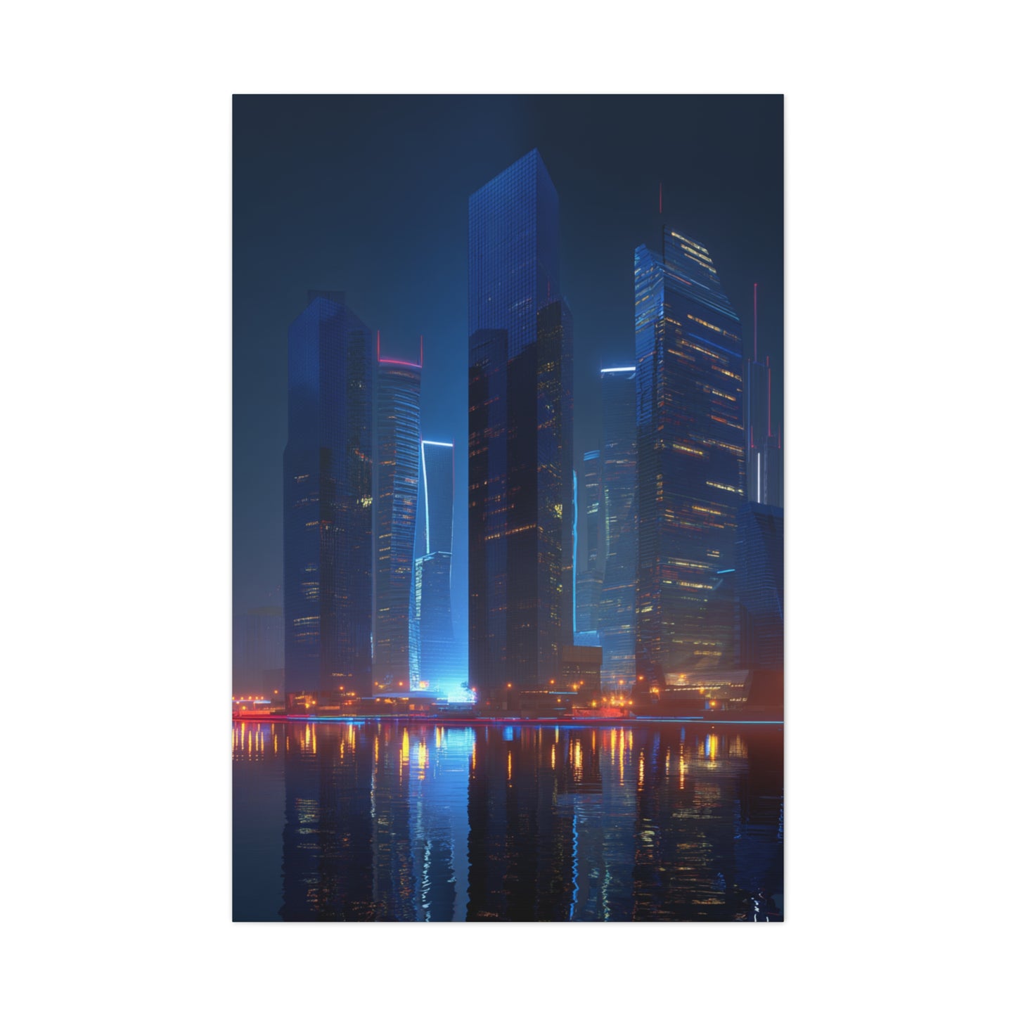 Futuristic Neon City Skyline Night Wall Art & Canvas Print