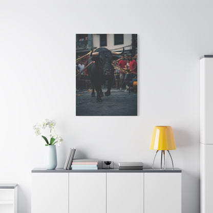 Bull Guided Through Festival Streets Wall Art & Canvas Print