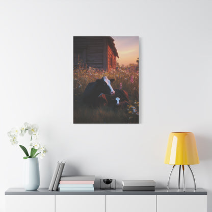 Farmhouse Meadow Cow and Calf Wall Art & Canvas Print