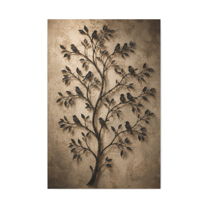 Minimal Metal Branch Birds Silhouette Trees Wall Art & Canvas Print