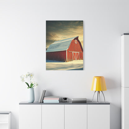 Red Winter Barn in Snow Wall Art & Canvas Prints