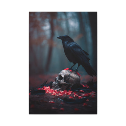 Crow on Weathered Skull Wall Art & Canvas Print