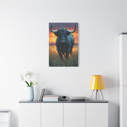 Majestic Bull at Sunset Oil Painting Wall Art & Canvas Print