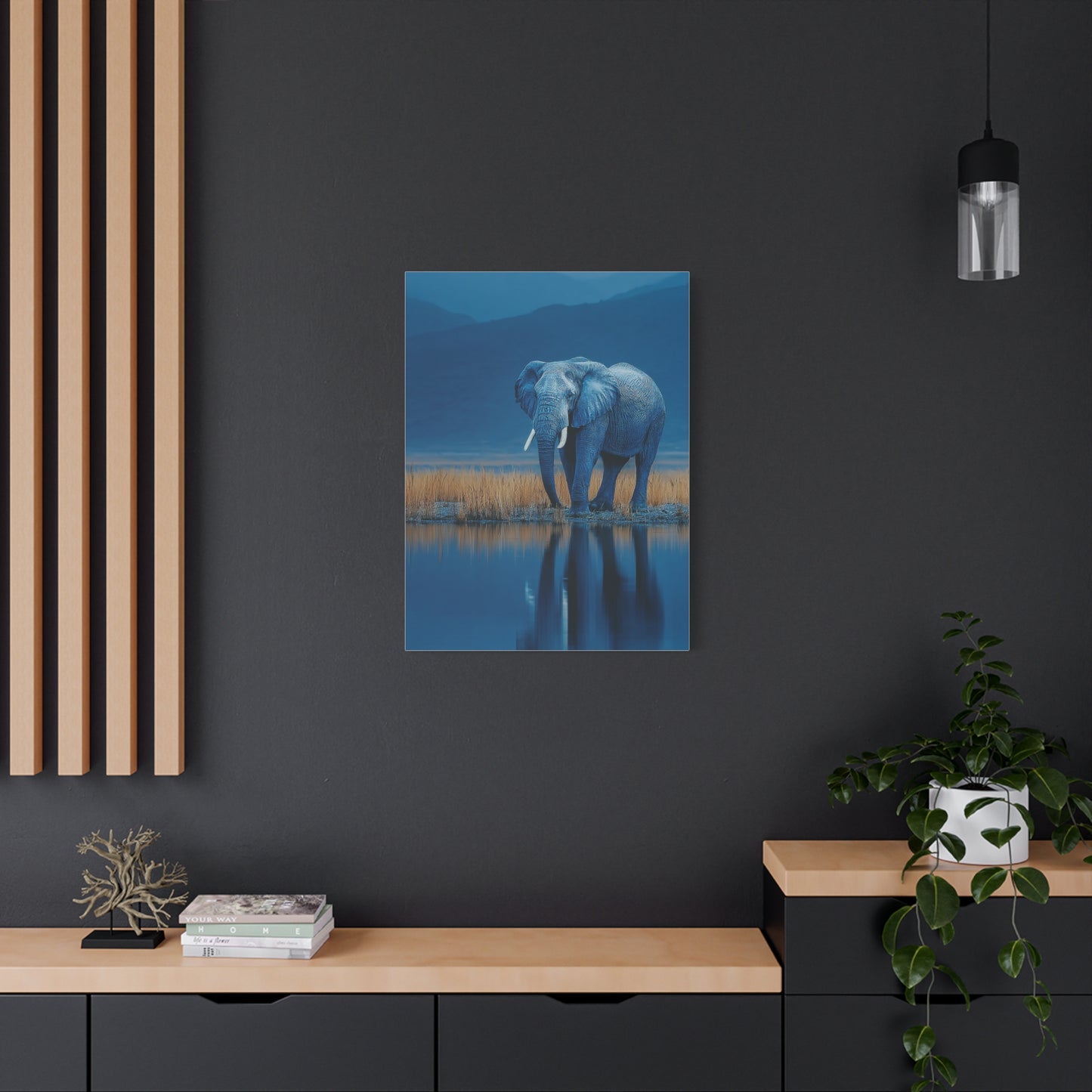 Elephant Blue Hour Reflection Wall Art & Canvas Print