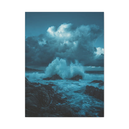 Storm Waves Crashing Against Rugged Coastal Rocks Wall Art & Canvas Print