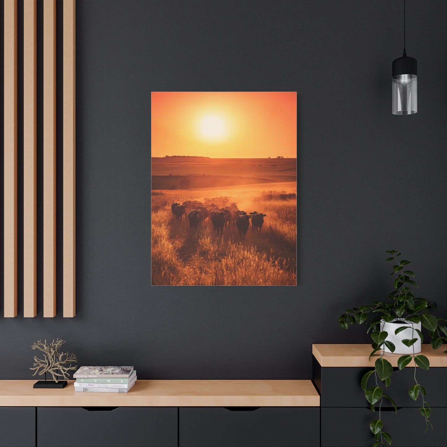 Golden Sunset Cattle Trail Wall Art & Canvas Print