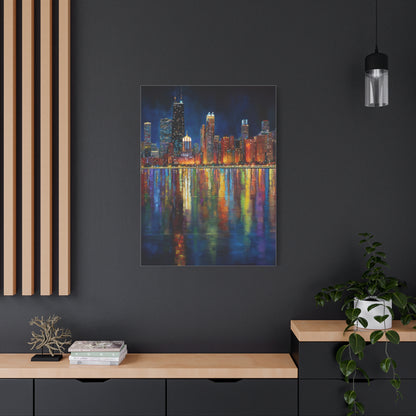 Chicago Skyline Night Reflections Wall Art & Canvas Print