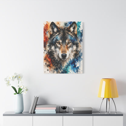 Watercolor Splash Wolf Expression Portrait Wall Art & Canvas Print