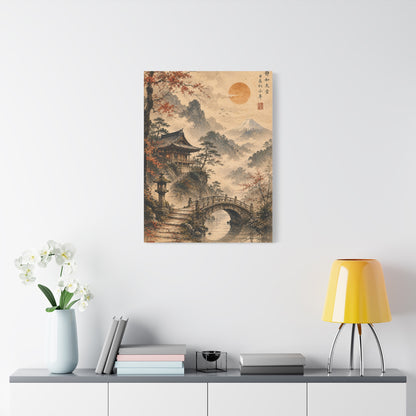 Kyoto Temple Bridge Mist Landscape Wall Art & Canvas Print