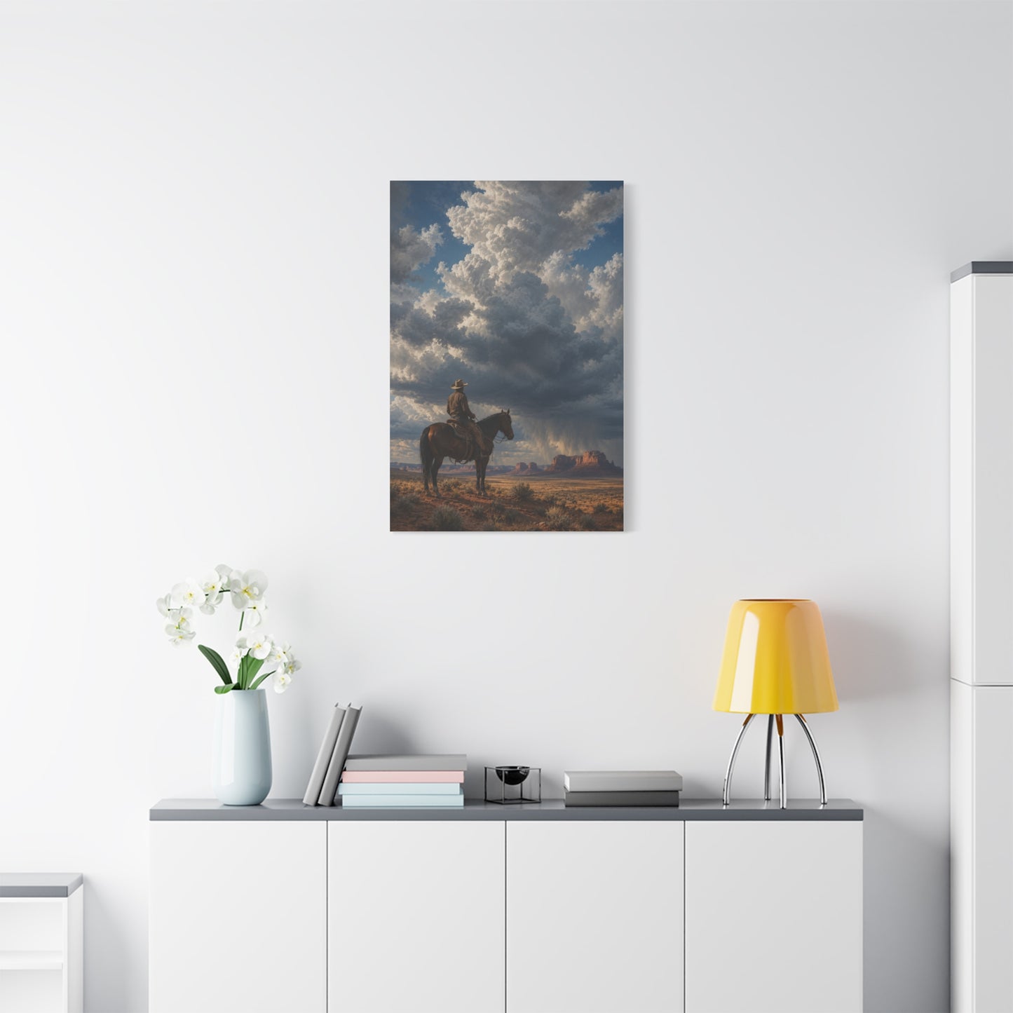 Cowboy Storm Horizon Monument Scene Wall Art & Canvas Print