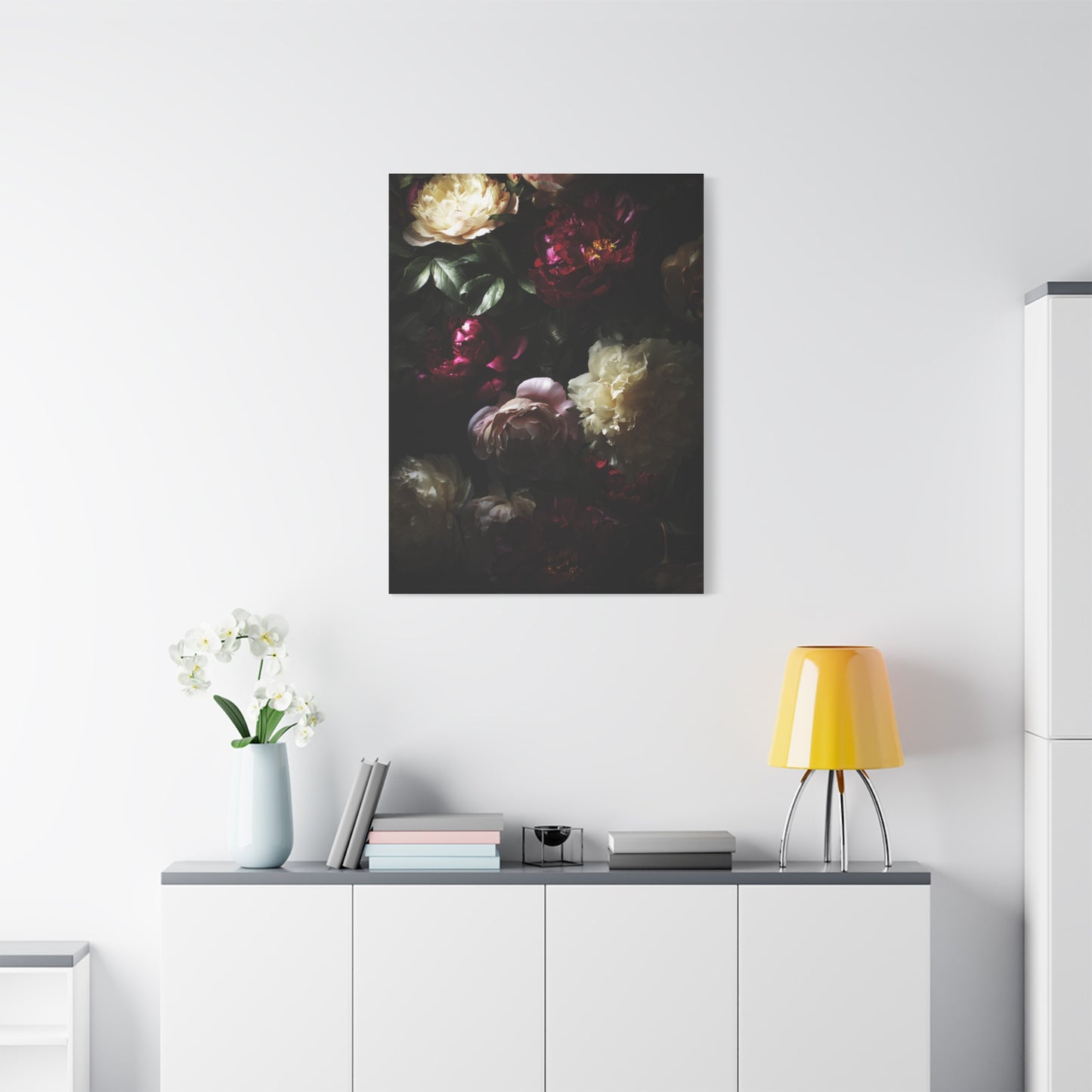 Luminous Peonies on Dark Background Wall Art & Canvas Print