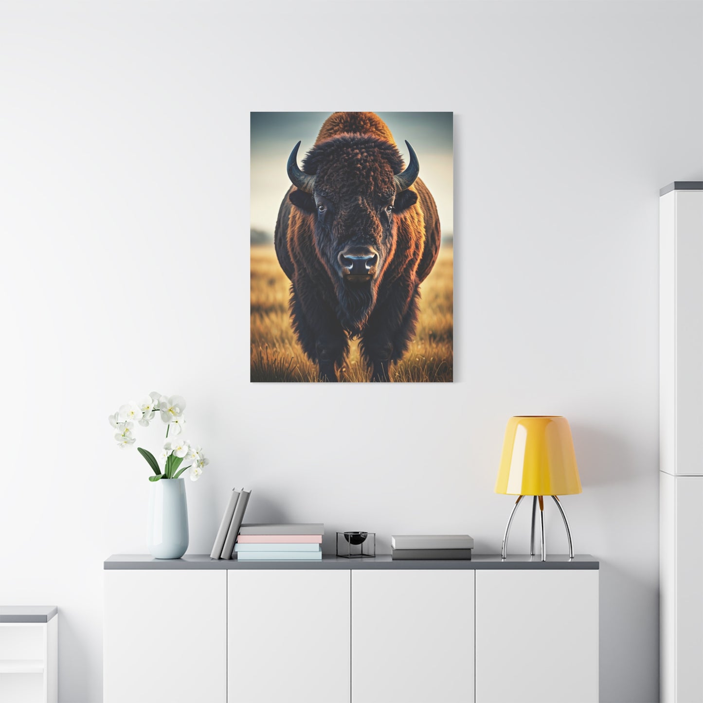 Dominant Prairie Bison in Golden Grass Wall Art & Canvas Print