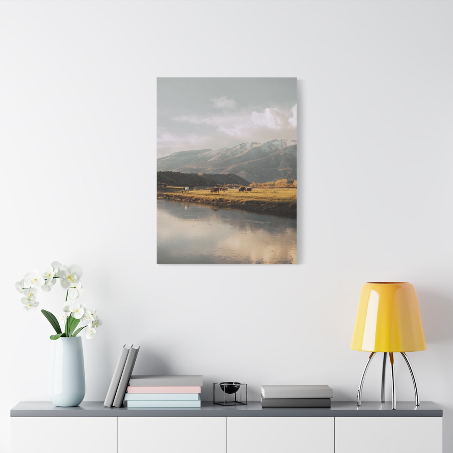 Mountain River Cattle Pasture Wall Art & Canvas Print