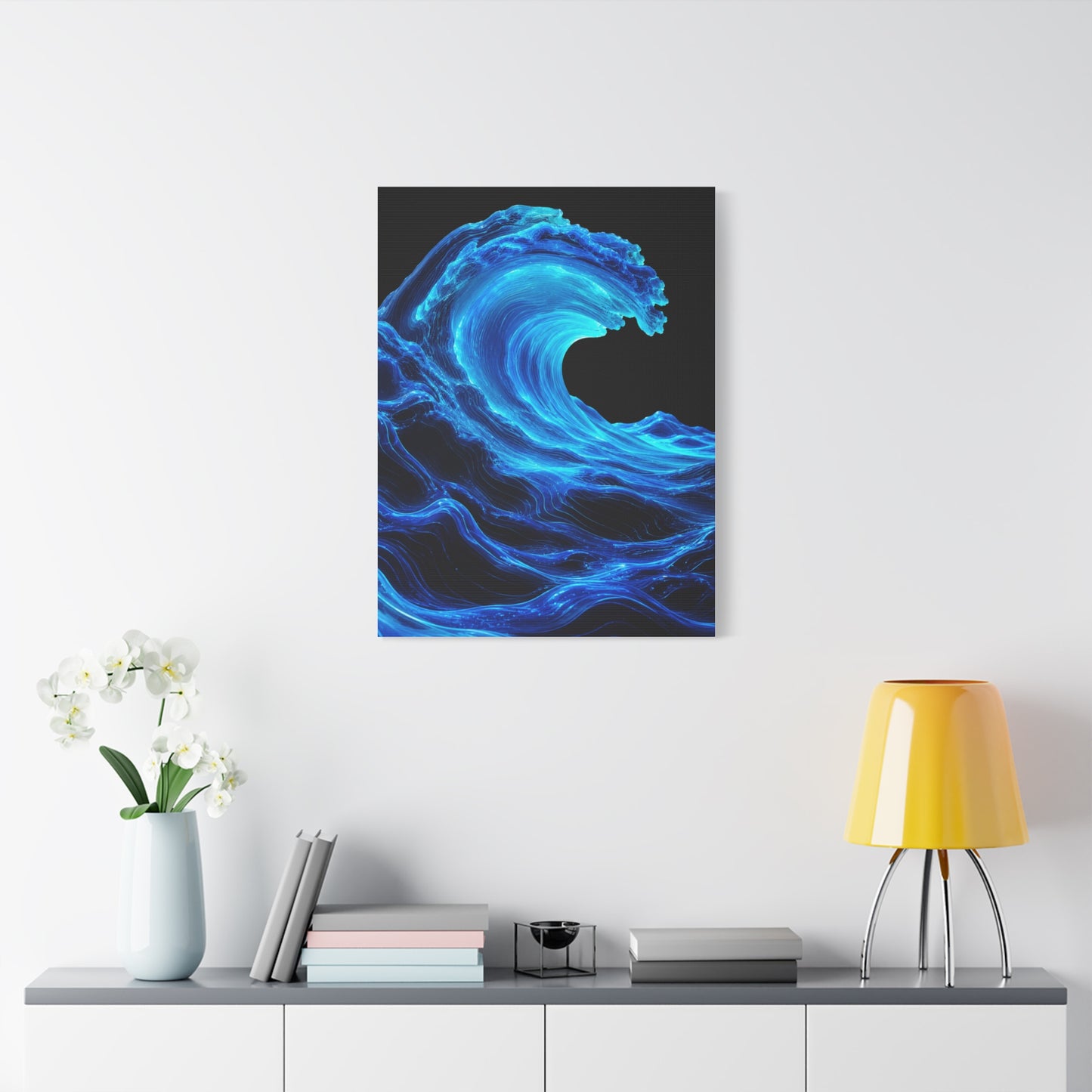 Luminous Neon Blue Wave Energy Wall Art & Canvas Print