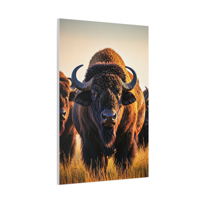 Bison Herd Leader in Golden Field Wall Art & Canvas Print